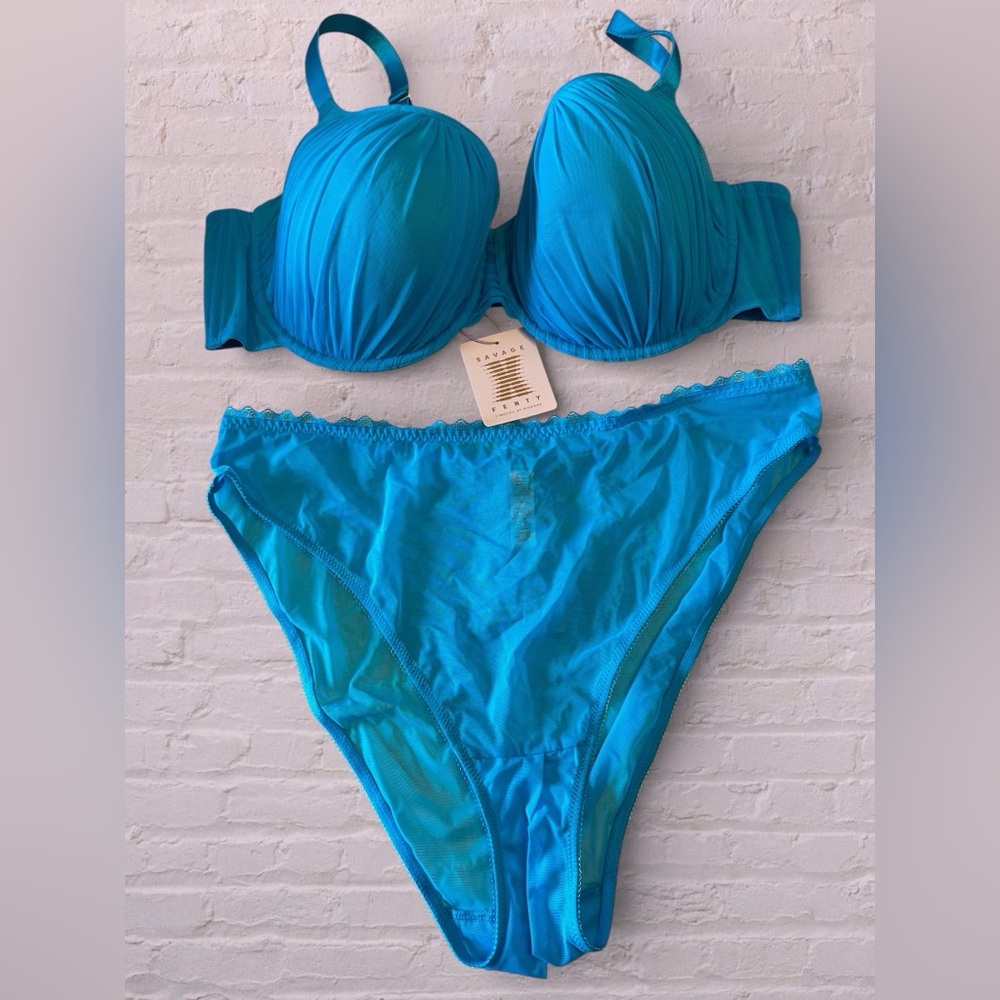 Savage X Fenty Teal Blue Padded Bra and Bikini Set-sold as a set